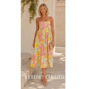 S/W/F En-Flowered Midi Dress Medium NEW